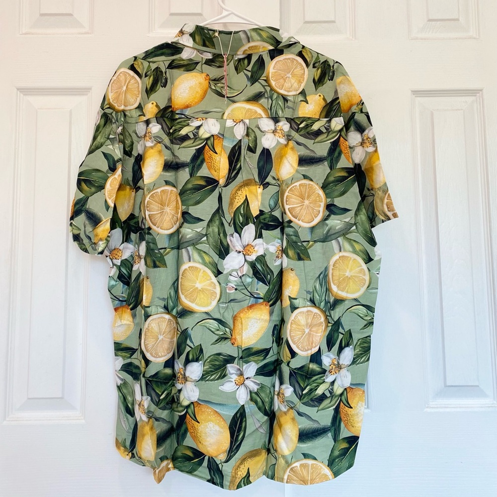 Lemon Print Hawaiian Summer Shirt – Tropical Vacation Clothes - Picture 4 of 9